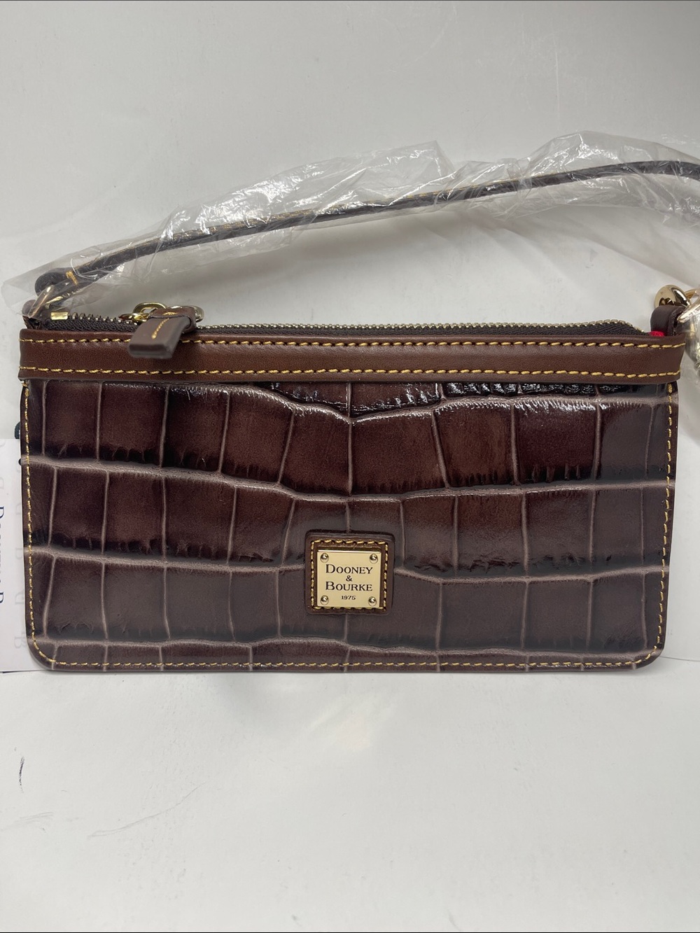 NWT Dooney & Bourke Croc-Embossed Leather Slim Wristlet